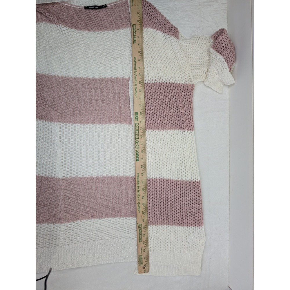 Womens Open Knit Cardigan Size Medium Pink Stripe Crochet Nautical Beach Coastal - Picture 8 of 9